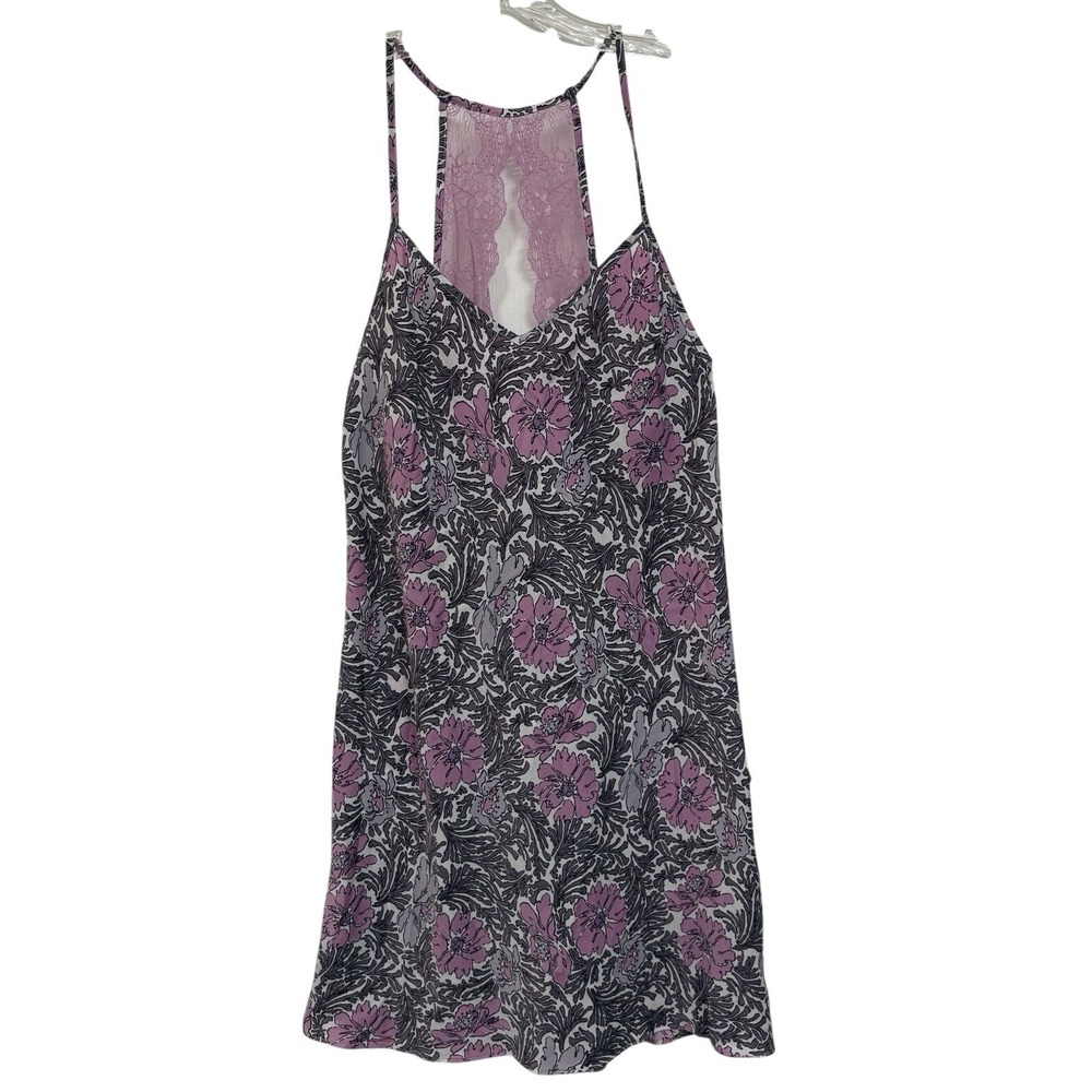 Gilligan O'Malley Satin Slip‎ Dress Medium Purple Floral Lace Coquette Y2K Fairy